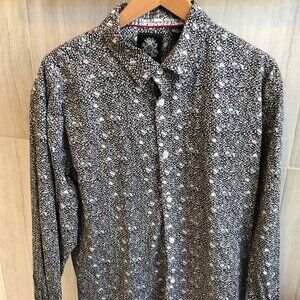 English Laundry Shirt Men Size XL Black/white/red Paisley Long Sleeve Flip Cuff